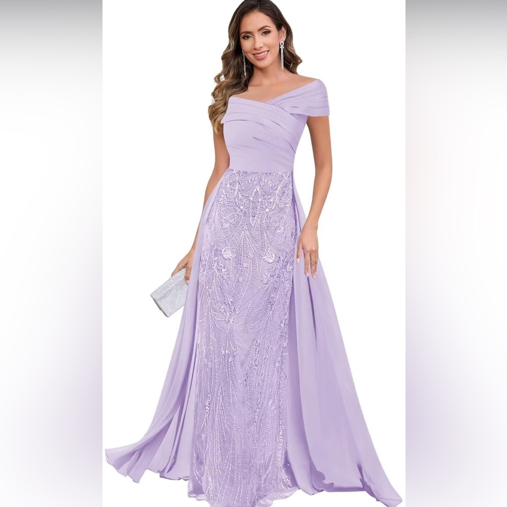 BHLDN Lilac Off‑Shoulder Beaded Prom Gown